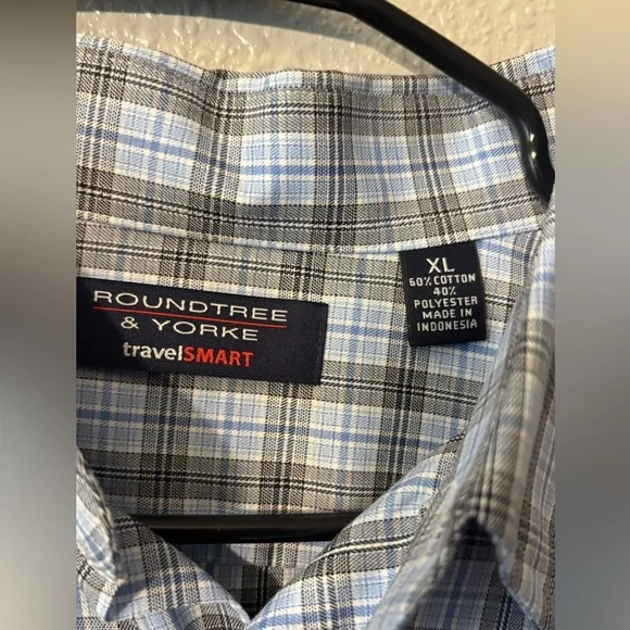 Roundtree & Yorke Blue and Gray Casual Button Down Shirt - Picture 2 of 12